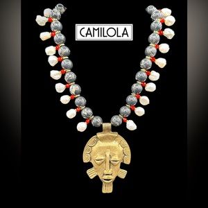 African Lady Warrior Mask  statement Necklace